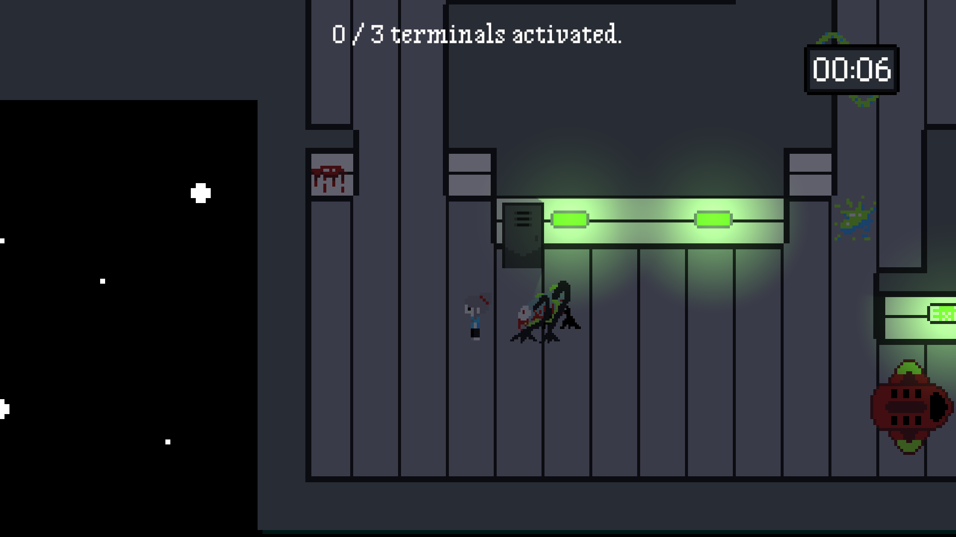 Screenshot of the same game. The player is running from the monster.