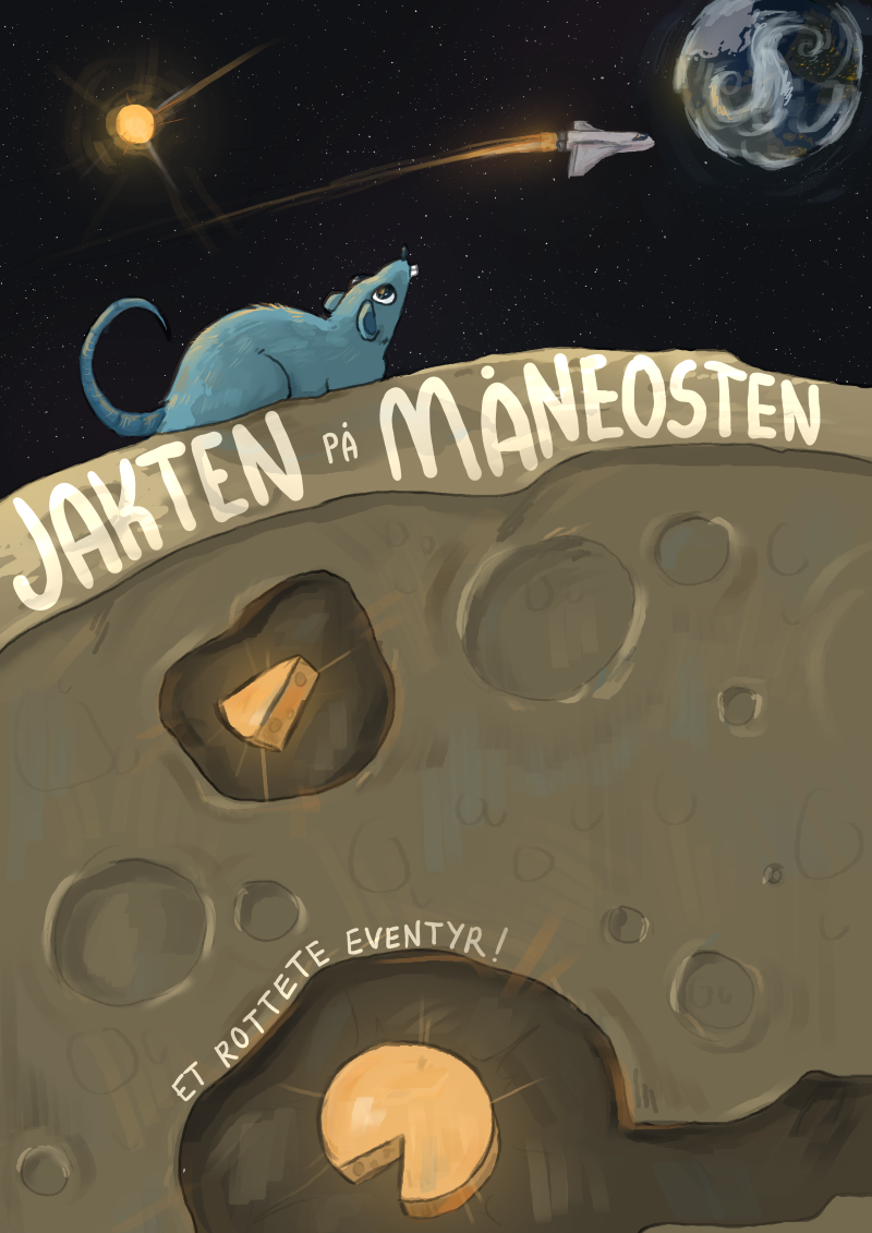 Illustrated poster of a blue rat sitting on the moon's surface, looking into space at the Earth. 
        The game's title is visible in the crust of the moon's surface, and underneath the surface there are two glowing cheeses.